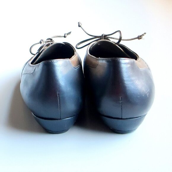 Amalfi Bronze & Grey Leather Cap Toe Low Wedge Heel Lace-up Shoes Size 7 - Picture 6 of 16